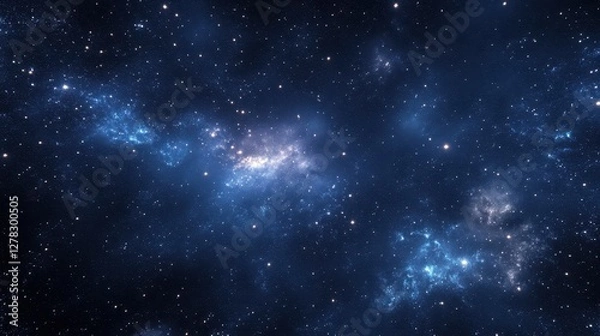 Fototapeta A breathtaking cosmic scene showcasing deep space filled with vibrant blues, twinkling stars, and nebulae, evoking a sense of wonder and infinity.