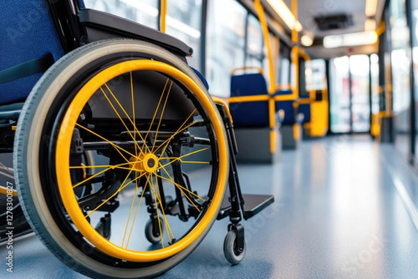 Obraz Minimalist view of designated wheelchair space inside modern public transport vehicle for accessibility awareness