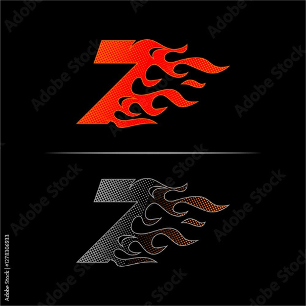 Fototapeta Fire racing logo template number 7 Fast racing design concept with dots