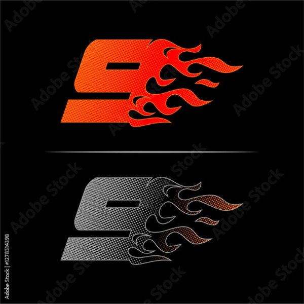Fototapeta Fire racing logo template number9  Fast racing design concept with dots