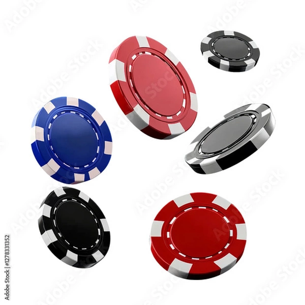 Fototapeta Set of casino chips falling in the air on transparent background. PNF format.