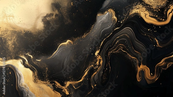Fototapeta Black and gold marble textures with elegant abstract veining. Evokes opulence and exclusivity for premium brand backdrops