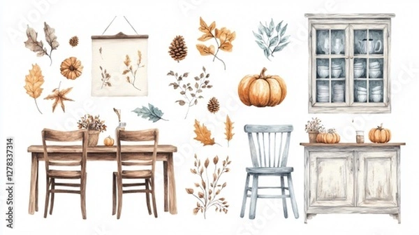 Fototapeta Autumn Kitchen Dining Room Design Decor Elements