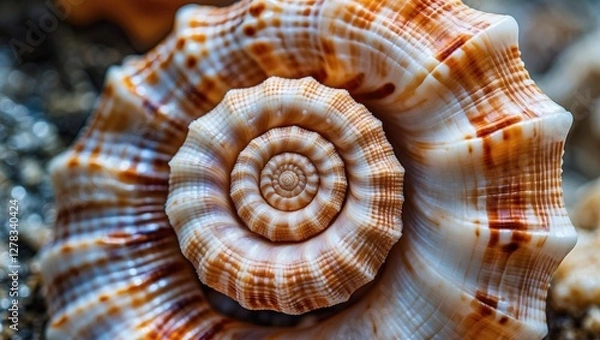 Fototapeta Spiral Shell Close-Up Revealing Intricate Patterns and Natural Textures of Marine Life