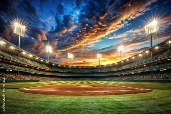 Fototapeta Epic Night Baseball Stadium: Dramatic Lighting for Sports Photography