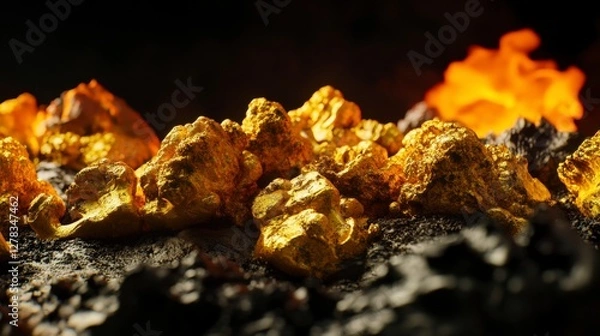 Fototapeta Golden Treasures of Earth: Precious Nuggets and Mining Operations