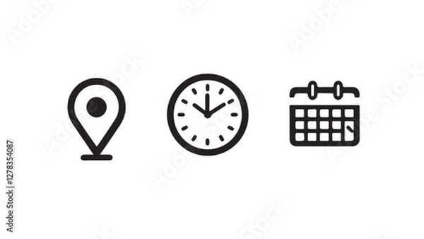 Fototapeta Date, Time, Address icon set. Event icons vector. Location, Calendar & clock icon transparent png
