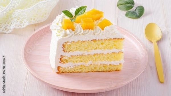Fototapeta A Delectable Slice of Pineapple Cake with Whipped Cream