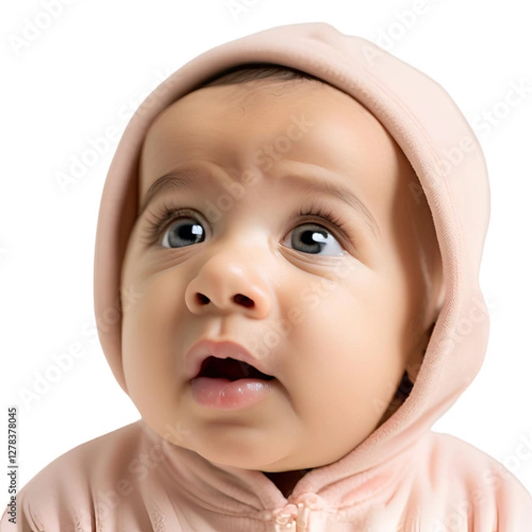 Fototapeta Thoughtful Baby Looking Up in Professional Studio