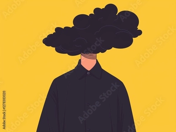 Fototapeta vector illustration of a man thinking. Cloudy Mind