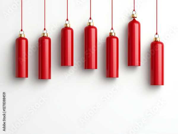 Fototapeta Red decorative lanterns hanging on white wall, creating festive atmosphere. Perfect for celebrations and cultural events
