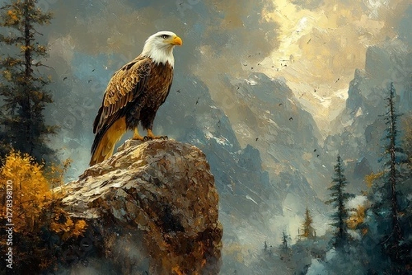 Fototapeta Majestic eagle soaring over mountain peaks nature landscape serene environment dramatic viewpoint