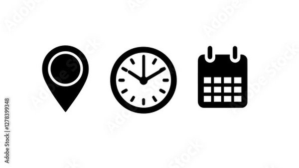 Fototapeta Date, Time, Address icon set. Event icons vector. Location, Calendar & clock icon transparent png white bagraound
