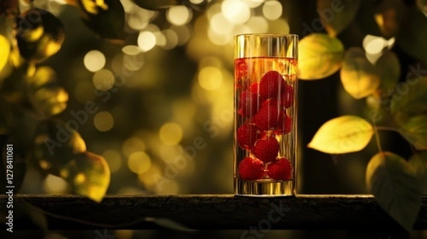 Fototapeta A Stunning Glass of Raspberry Drink in a Nature Setting