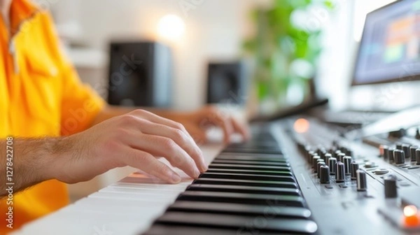Obraz Music creators immerse themselves in home studio production