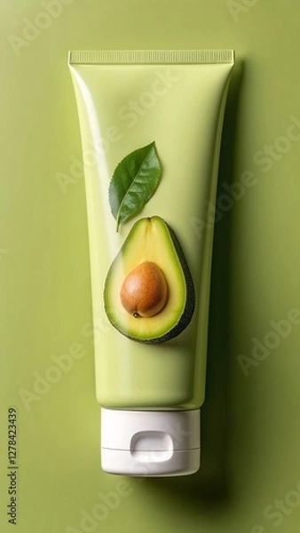 Fototapeta Tube with avocado on green background