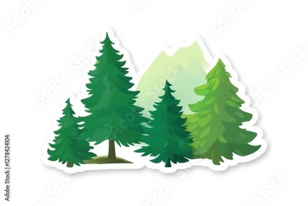 Obraz Nature themed sticker showcasing vibrant trees and mountains in a clean design