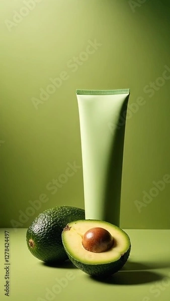 Obraz Tube with avocado on green background