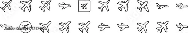 Fototapeta Pack of Line Icons of Plane. Minimalistic Linear Pictogram for Web and Graphic Design, Apps, Banners, Social Network and Cards