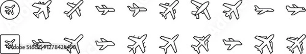 Obraz Plane Outline Web Line Icons Collection. Minimalistic Linear Pictogram for Web and Graphic Design, Apps, Banners, Social Network and Cards
