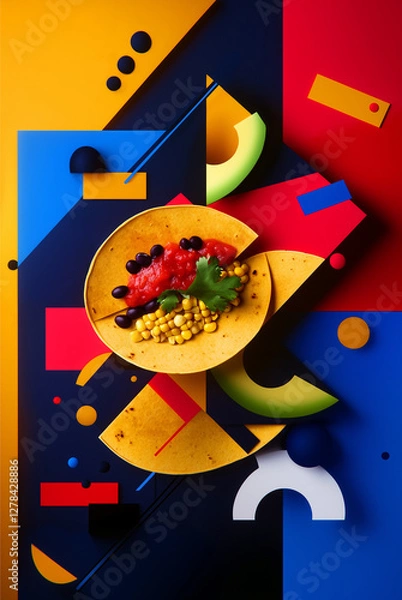 Fototapeta A striking composition of Mexican fillings and corn tortillas presented in a suprematist style