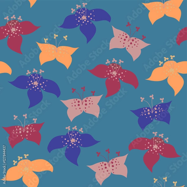 Fototapeta Colorful Lily Pattern Seamless Background