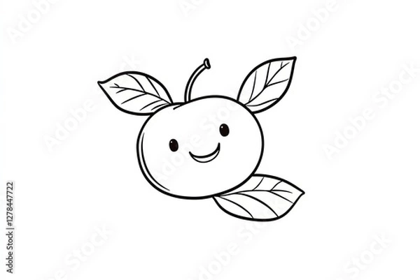Fototapeta Tiny cranberry with a happy face, floating on a tiny leaf.