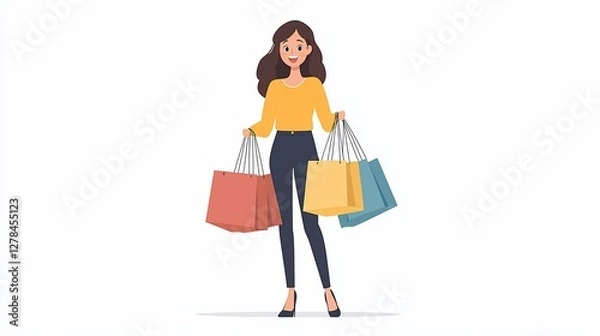Obraz Happy woman holding shopping bags.