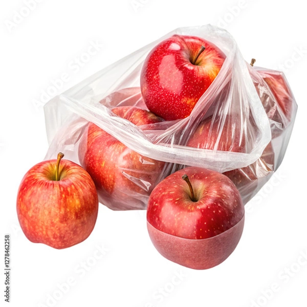 Fototapeta Apples in a reusable bag on a white background Generated by Ai.