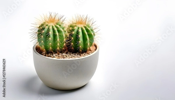 Obraz A cactus in the modern pot, isolated on a white background with ample copy space