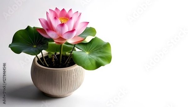 Obraz Lotus plant in the modern pot, isolated on a white background