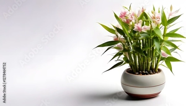 Obraz Lucky Bamboo plant in the modern pot, isolated on a white background with ample copy space