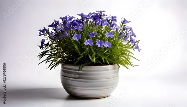 Obraz a Lobelia in a modern pot, isolated on a white background with ample copy space