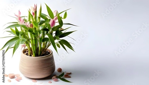 Obraz Lucky Bamboo plant in the modern pot, isolated on a white background with ample copy space
