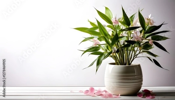 Obraz Lucky Bamboo plant in the modern pot, isolated on a white background with ample copy space