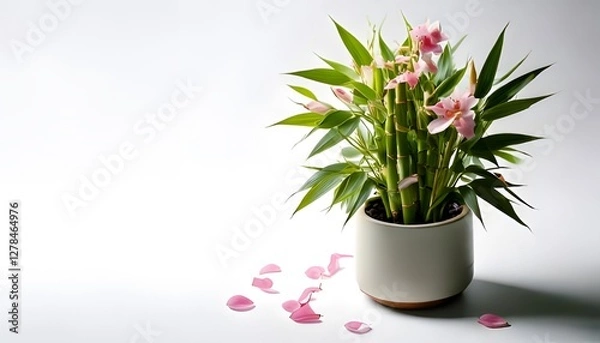 Obraz Lucky Bamboo plant in the modern pot, isolated on a white background with ample copy space
