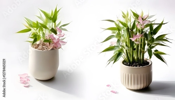 Obraz Lucky Bamboo plant in the modern pot, isolated on a white background with ample copy space