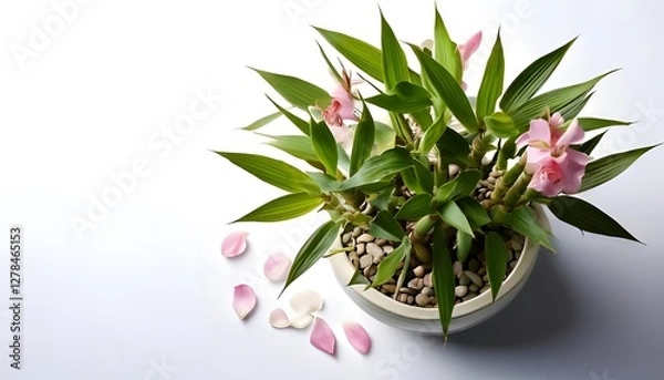 Obraz Lucky Bamboo plant in the modern pot, isolated on a white background with ample copy space
