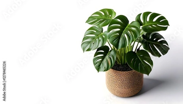 Obraz a Monstera plant in a modern pot, isolated on a white background