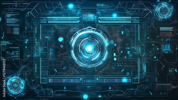 Obraz Futuristic Tech Interface: Abstract Digital Cyberpunk Design