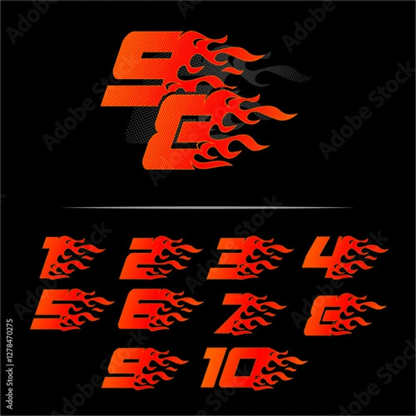 Fototapeta Racing Numbers with Fire and dots sheet