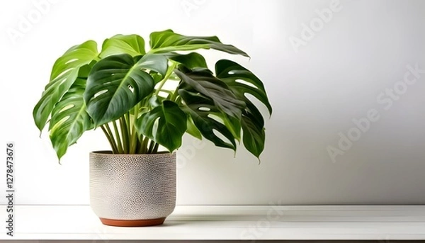 Obraz a Monstera plant in a modern pot, isolated on a white background