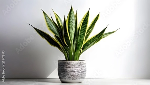 Obraz A Sansevieria plant in a modern pot, isolated on a white background