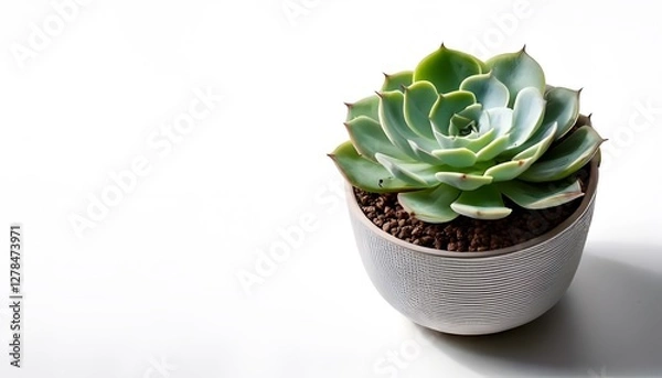 Obraz An Echeveria in the modern pot, isolated on a white background with ample copy space
