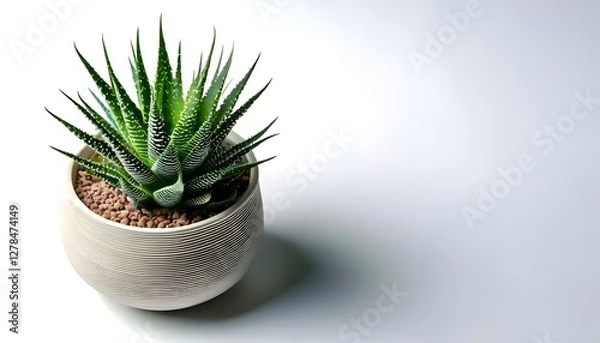 Obraz A Haworthia in the modern pot, isolated on a white background with ample copy space