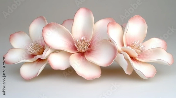 Obraz Soft pink and white magnolia flowers gently placed on a pure white background, symbolizing nobility.