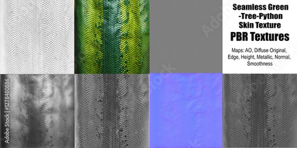 Fototapeta Green Tree Python Skin Texture PBR Texture All Maps 3D Design