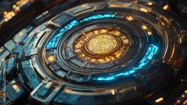 Fototapeta Futuristic Disc Glowing Tech Background