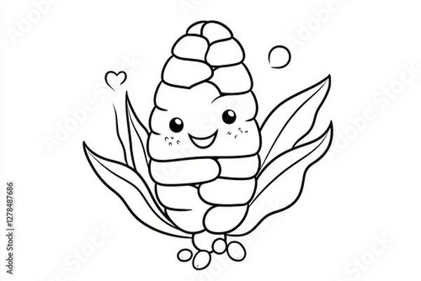 Fototapeta Little corn cob with a smiling face, surrounded by small kernels.