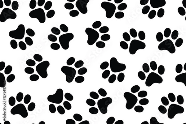 Fototapeta Black Paw Prints on White Background Seamless Vector Pattern